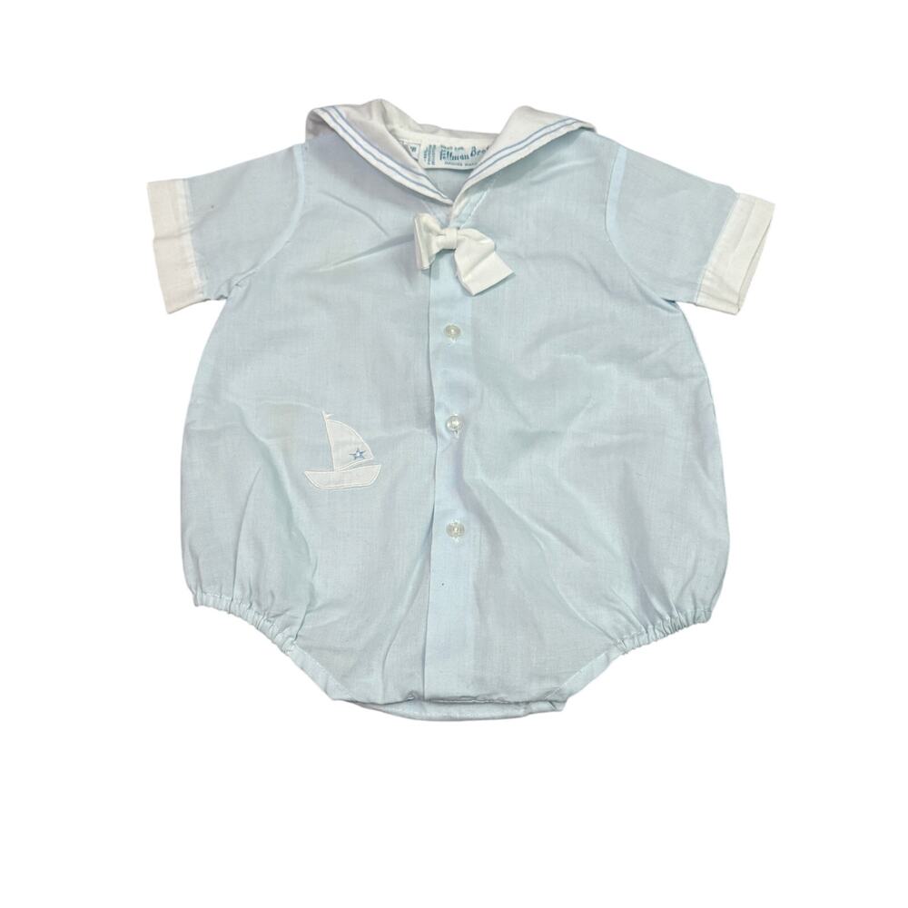 Vintage Feltman Bros Nautical Creeper Sailboat Pale Blue Newborn Infant